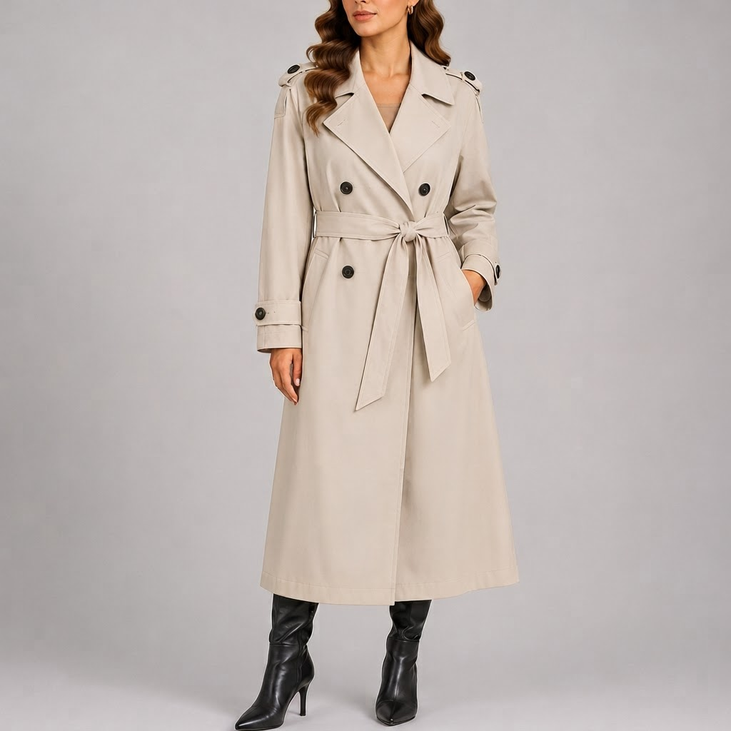 Classic Long Trench Coat for Women - Beige