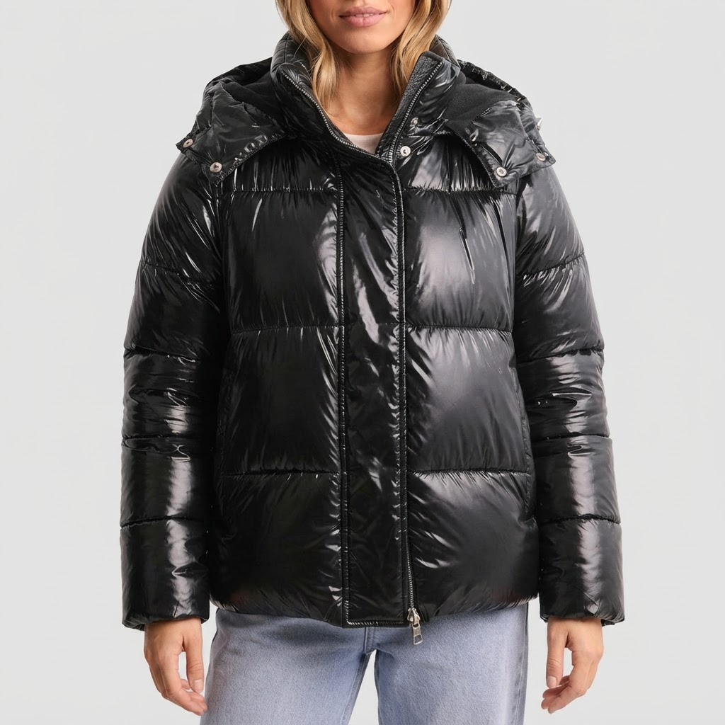 Hooded Quilted Puffer Jacket for Women - Black