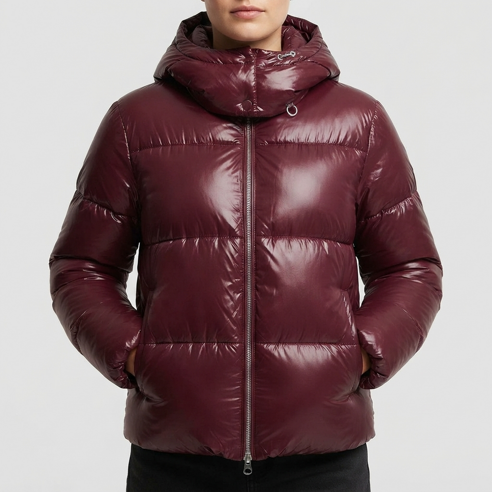 Hooded Quilted Puffer Jacket for Women - Red