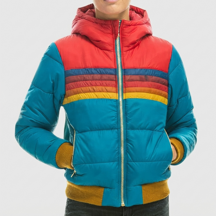 Retro Stripe Padded Jacket for Women - Blue