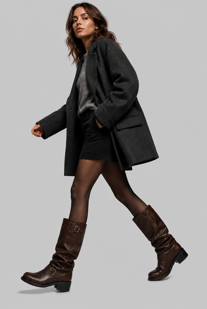 Women's buckled knee-high slouch boots with a low heel - view 5