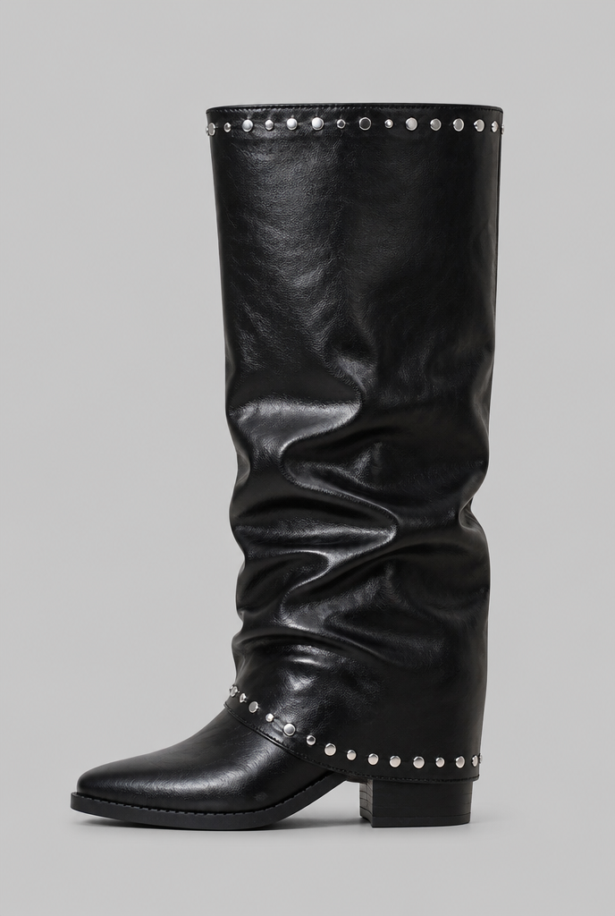 Women's sequin knee-high slouch boots in black and brown - view 8
