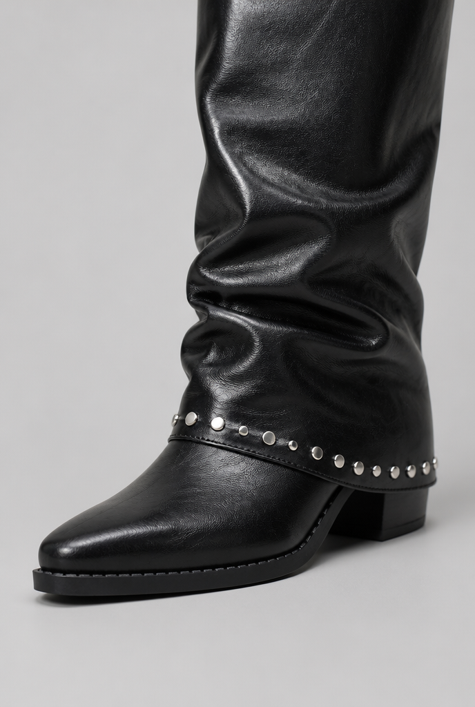 Women's sequin knee-high slouch boots in black and brown - view 6