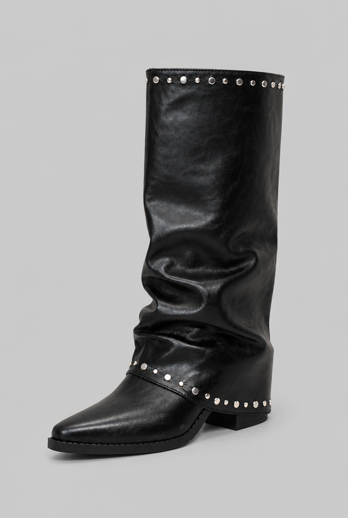 Women's sequin knee-high slouch boots in black and brown - view 3