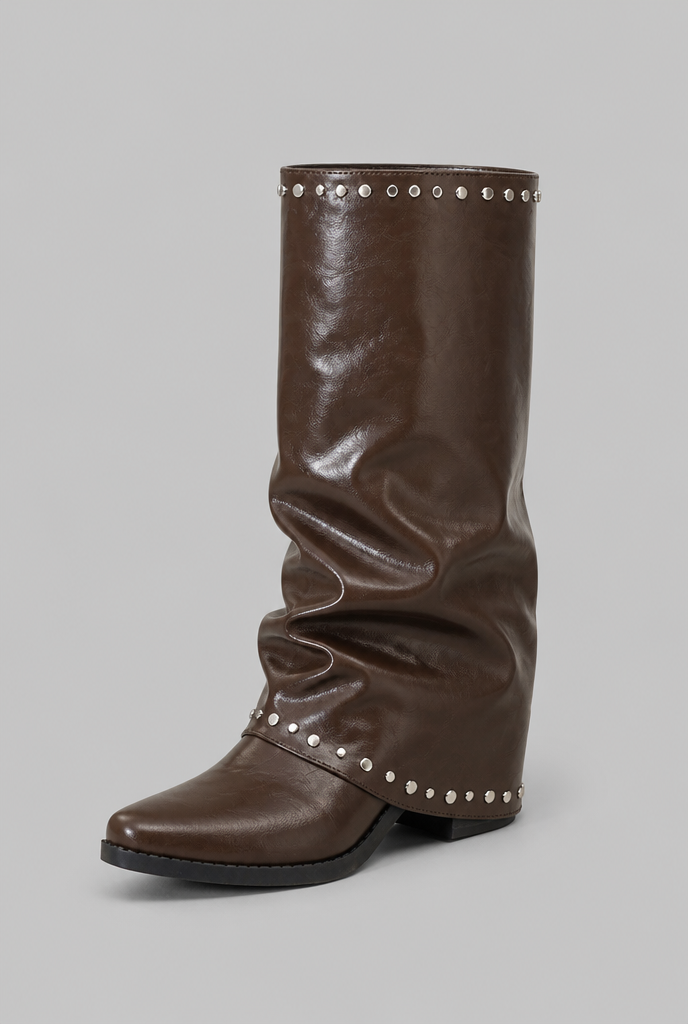 Women's sequin knee-high slouch boots in black and brown - view 1