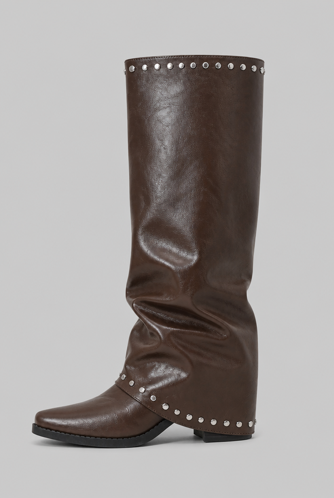 Women's sequin knee-high slouch boots in black and brown - view 4