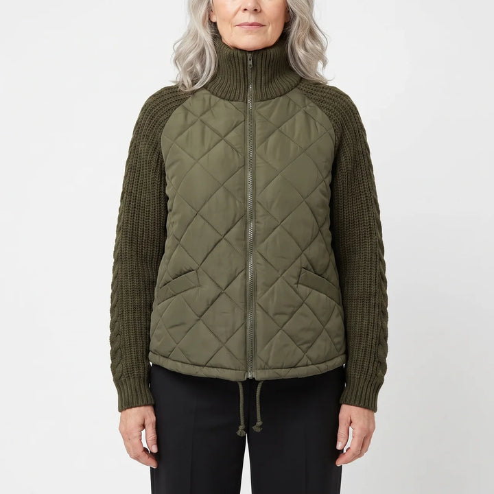 Quilted Jacket with Cable Knit Sleeves for Women
