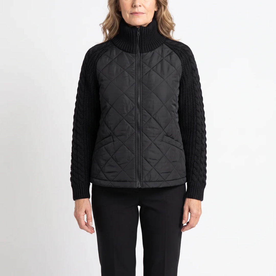 Quilted Jacket with Cable Knit Sleeves for Women