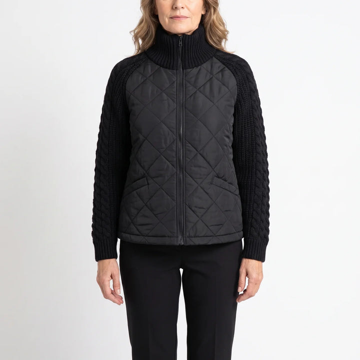Quilted Jacket with Cable Knit Sleeves for Women