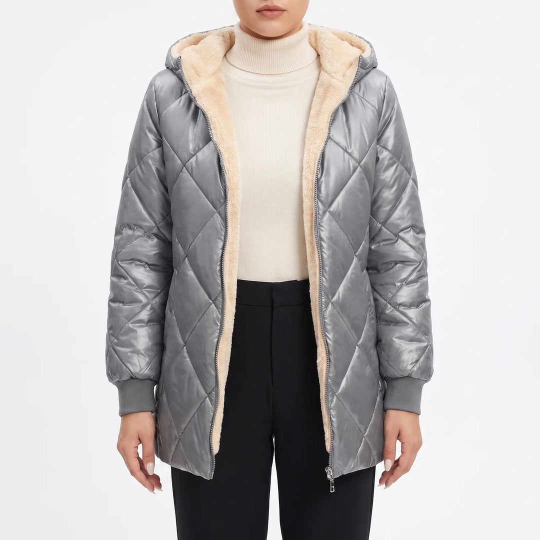Glossy Quilted Puffer Jacket for Women