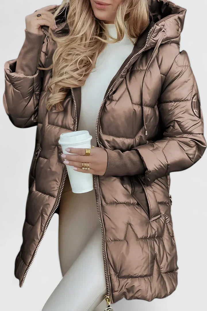 Hooded Padded Coat for Women - Dark Brown
