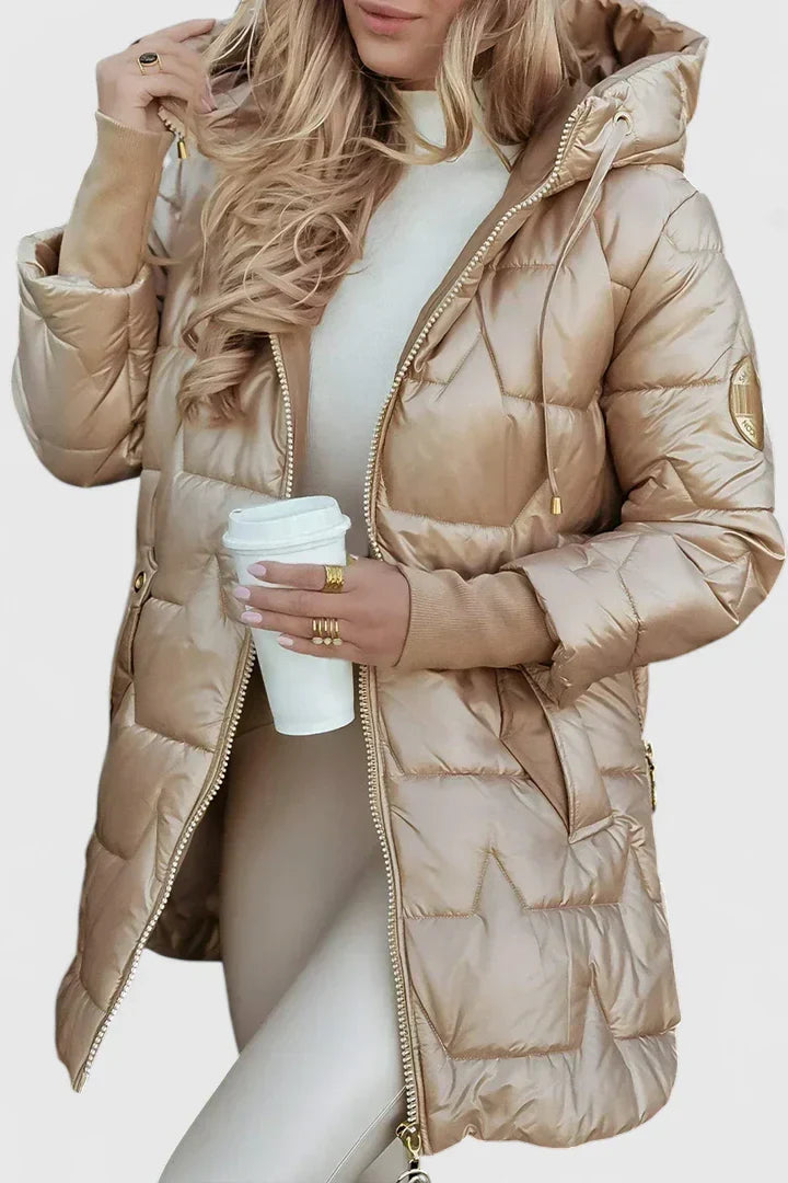 Hooded Padded Coat for Women - Beige