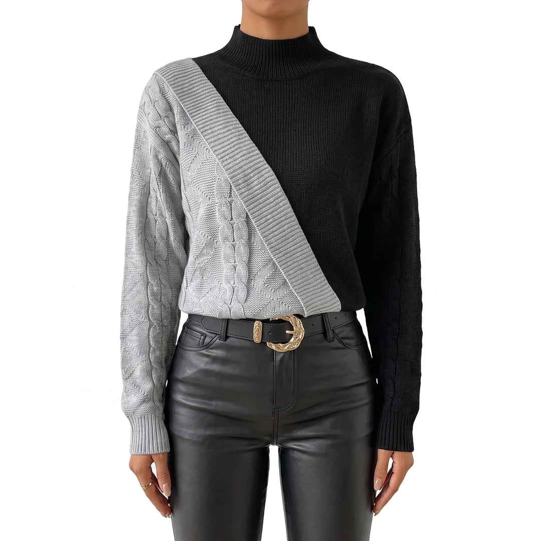 Colour Block Mock Neck Jumper for Women