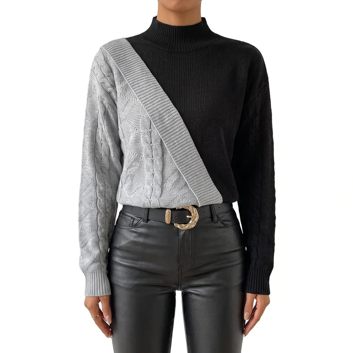 Colour Block Mock Neck Jumper for Women