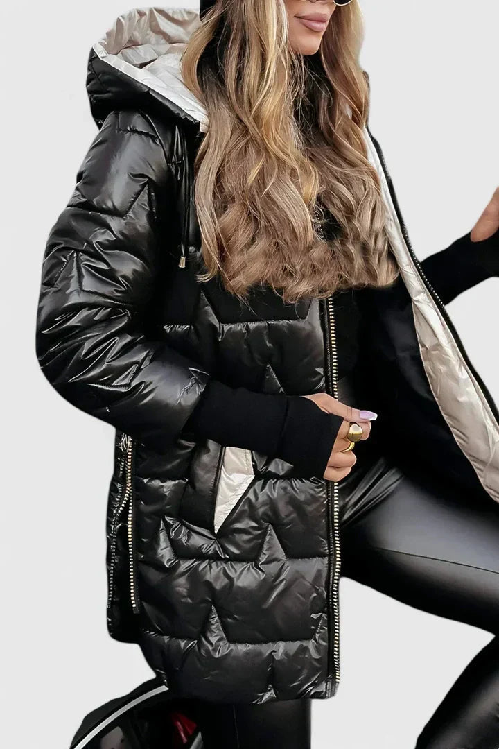 Hooded Padded Coat for Women - Black