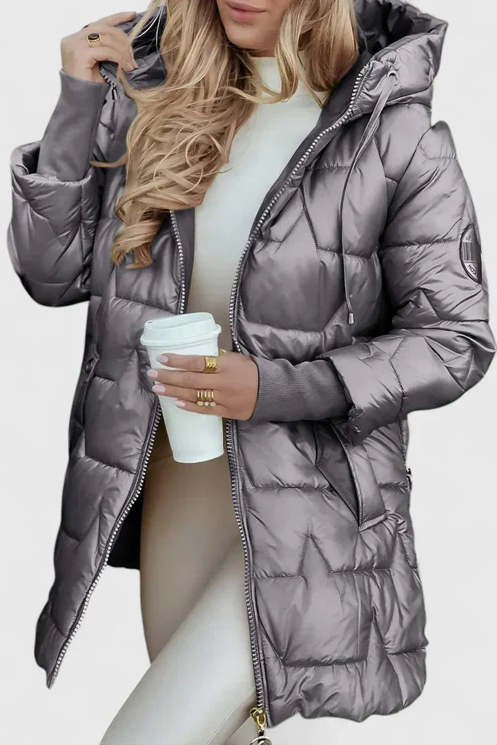 Hooded Padded Coat for Women - Grey