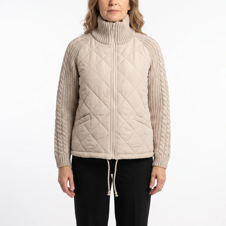 Quilted Jacket with Cable Knit Sleeves for Women