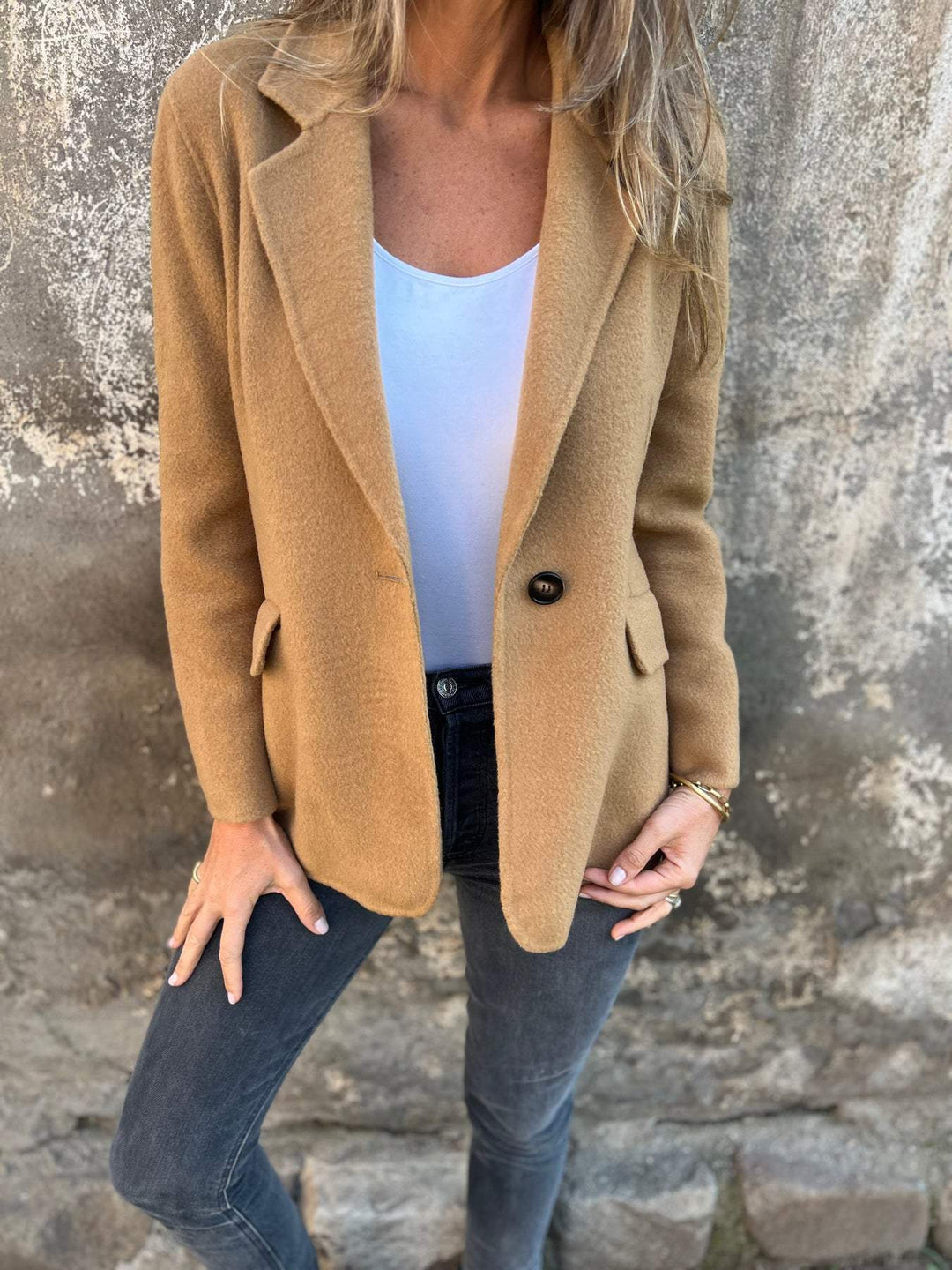 Textured wool blend blazer for women - view 3