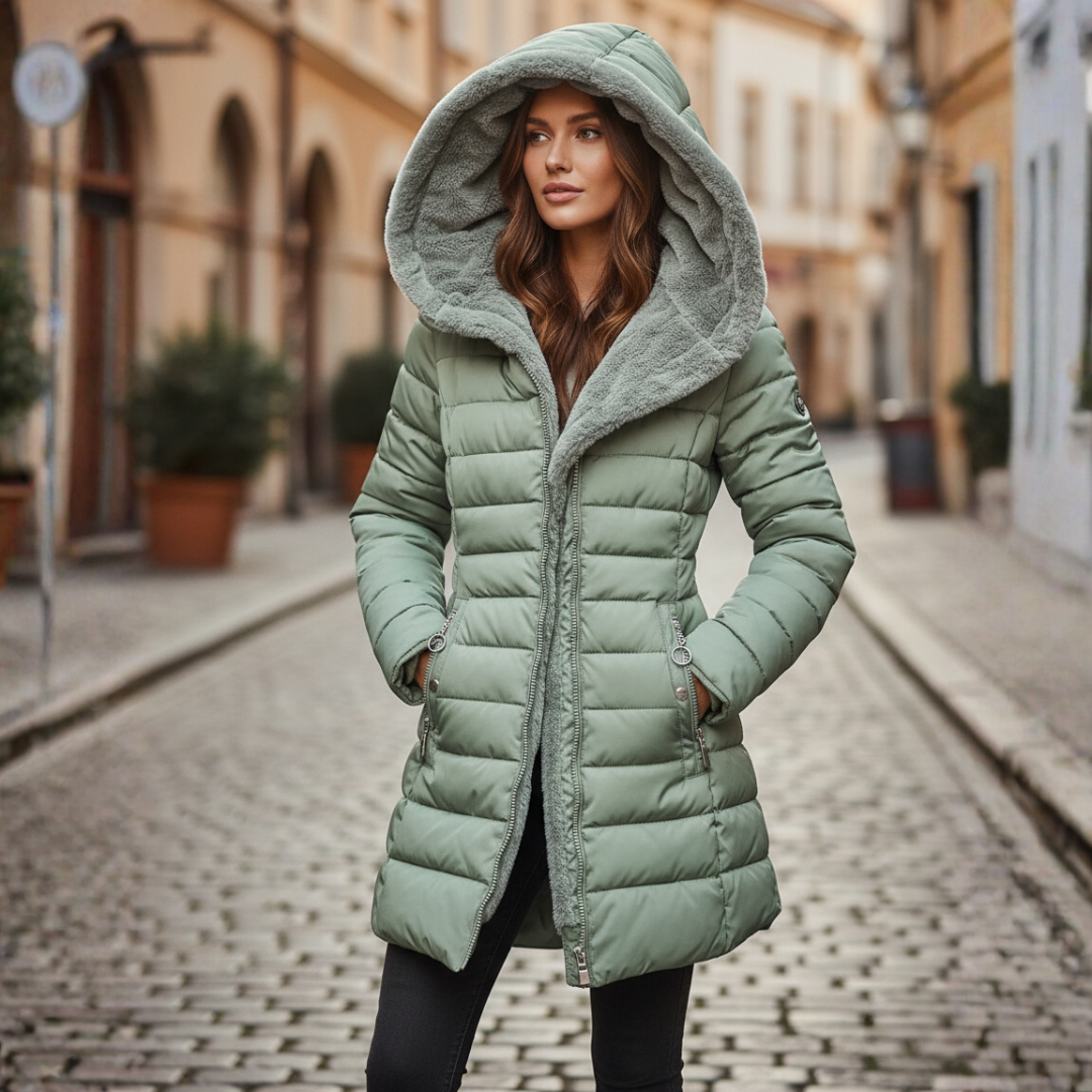 Quilted Puffer Jacket for Women - Light Green