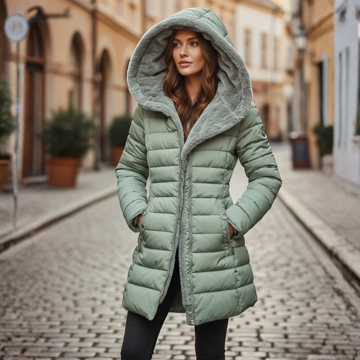 Quilted Puffer Jacket for Women - Light Green