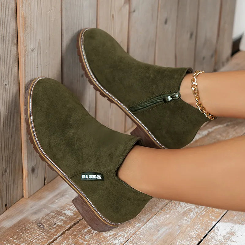 Thick Sole Ankle Boots for Women Side Zipper Platform