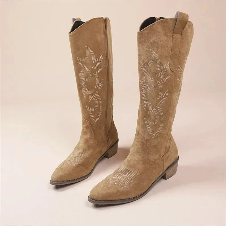 Embroidered Western Cowboy Boots for Women - Dark Brown