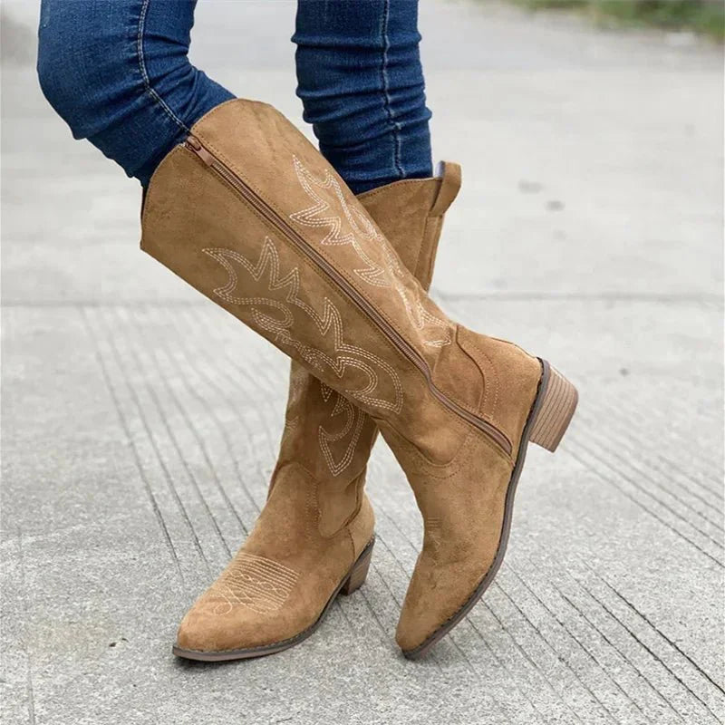 Embroidered Western Cowboy Boots for Women - Pink