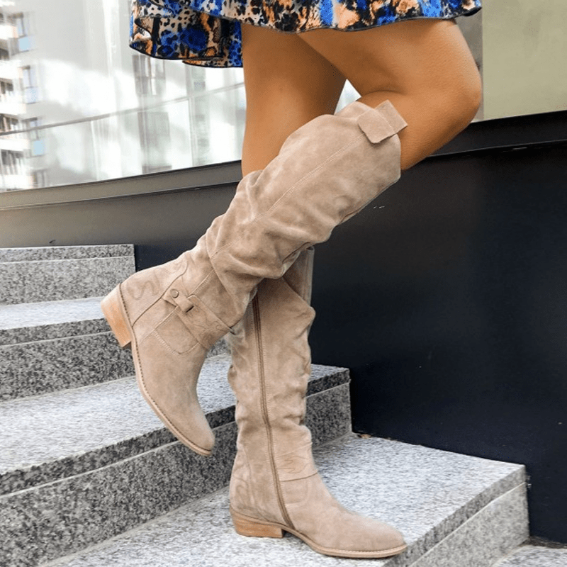 Knee High Boots for Women - Beige