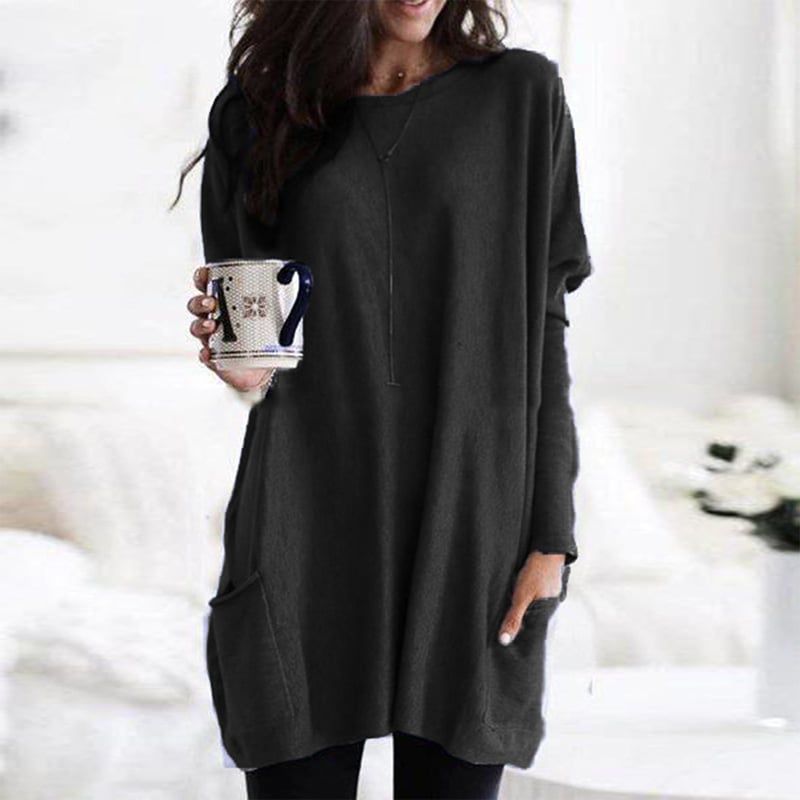Casual Oversized Round Neck Sweater Dress for Women - side view