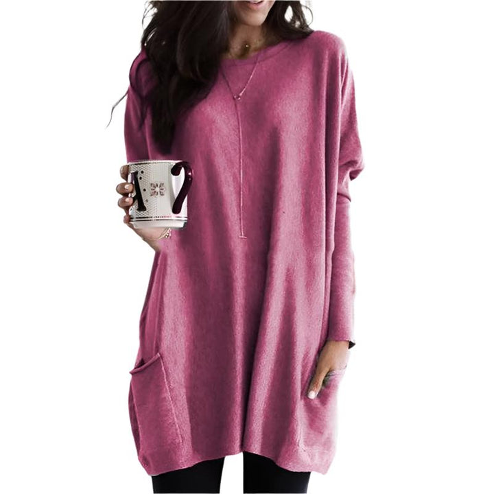 Casual Oversized Round Neck Sweater Dress for Women - front view