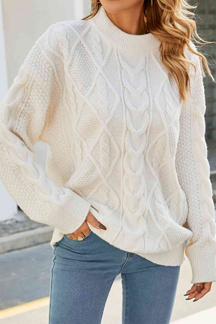 Cable Knitted Crew Neck Jumper for Women - White