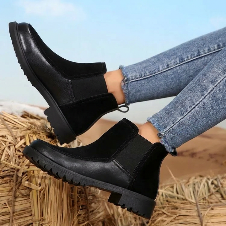 Stitch Detail Lug Sole Chelsea Ankle Boots for Women - front view