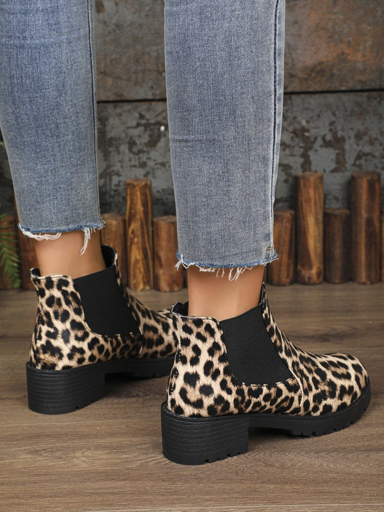 Leopard Print Block Heel Chelsea Boots for Women - side view