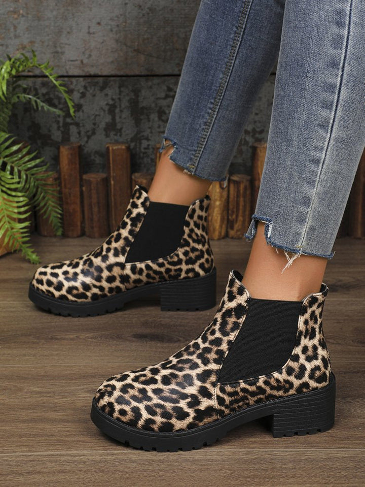 Leopard Print Block Heel Chelsea Boots for Women - detail view