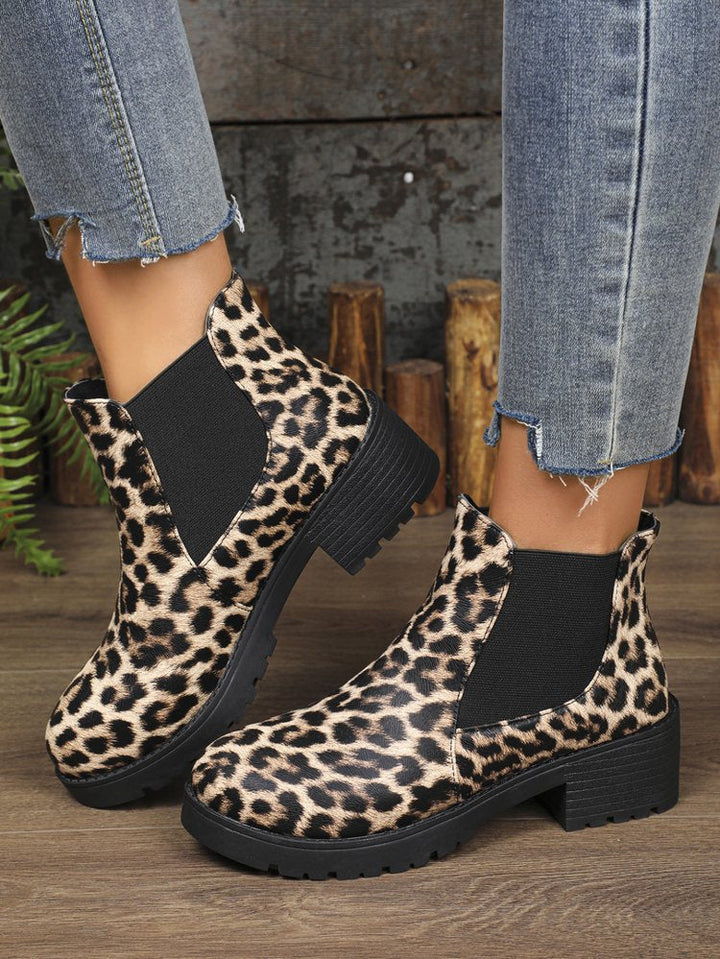 Leopard Print Block Heel Chelsea Boots for Women - front view
