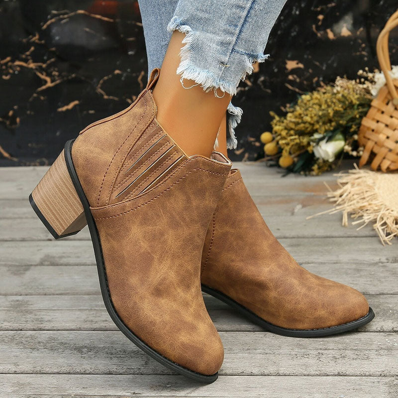 Stacked Heel Western Ankle Boots for Women - detail view