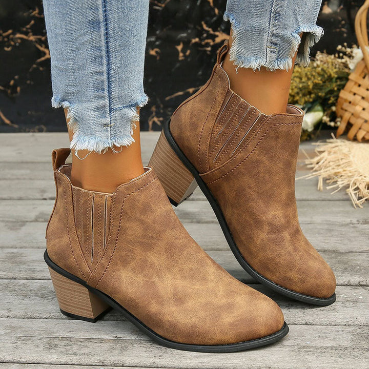 Stacked Heel Western Ankle Boots for Women - side view
