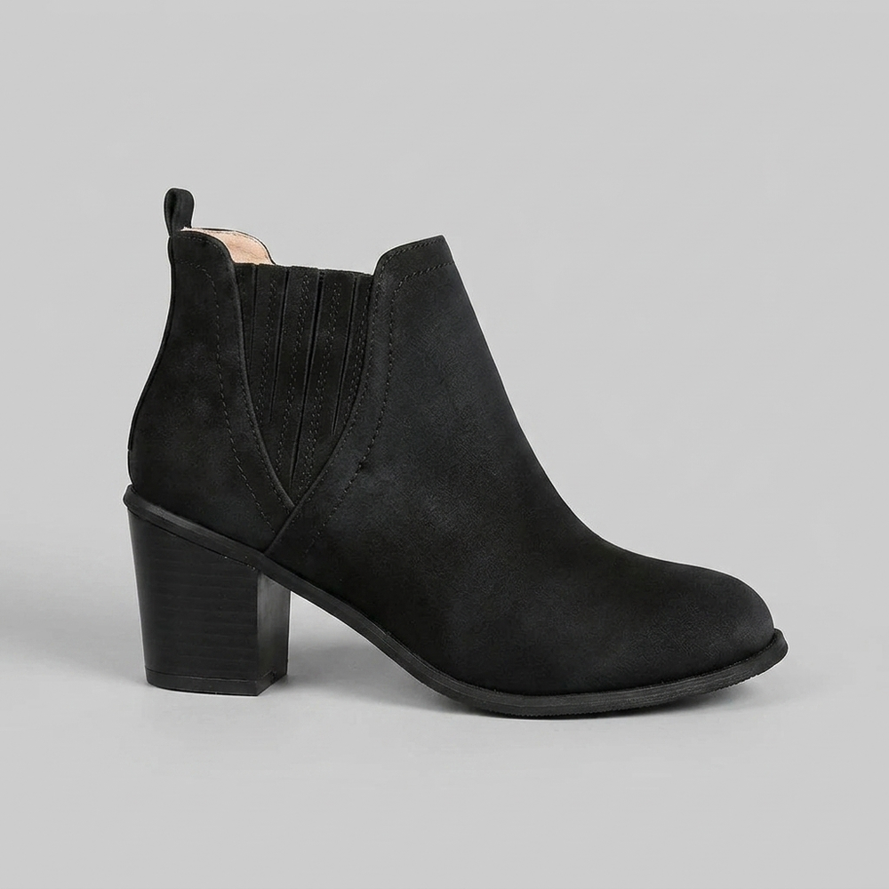 Stacked Heel Western Ankle Boots for Women - Black