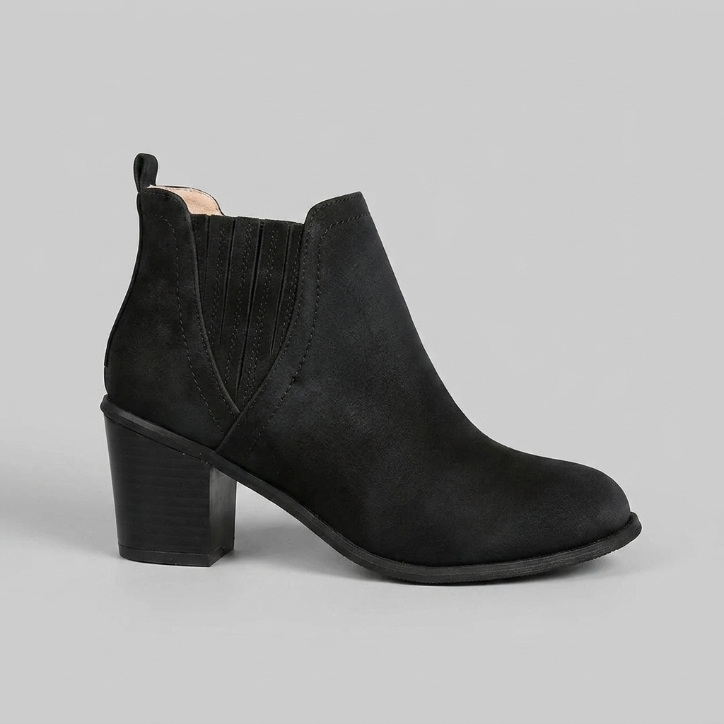 Stacked Heel Western Ankle Boots for Women - Black