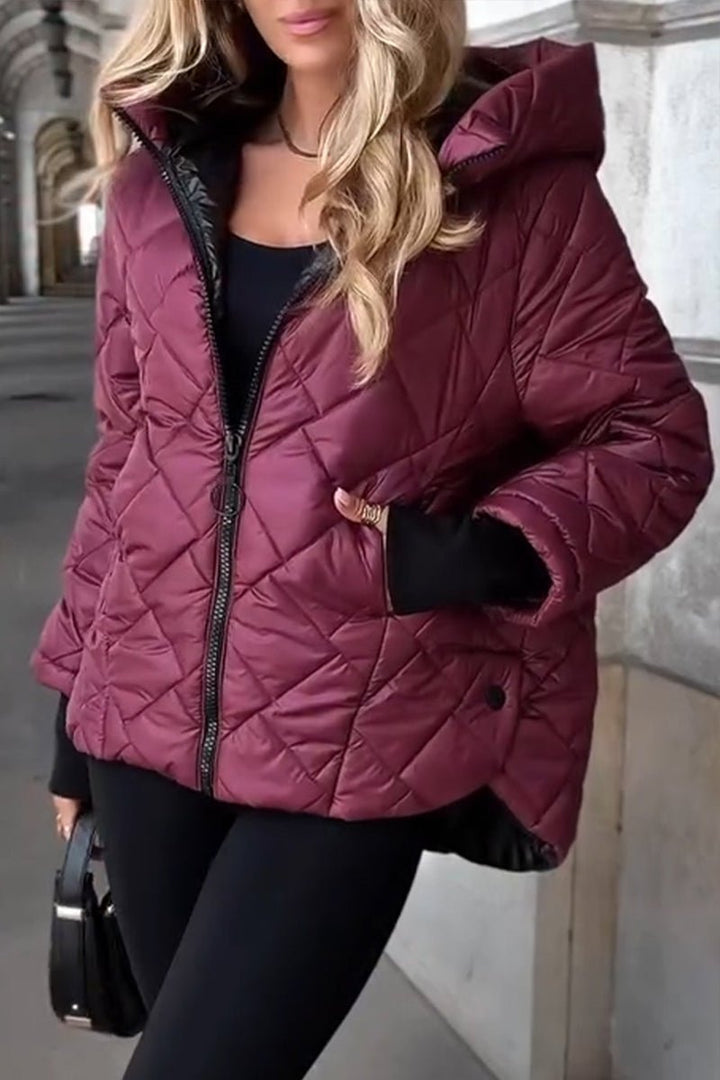 Hooded Puffer Jacket for Women - Quilted Zip Up Winter Coat