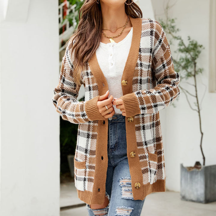 Patterned Longline Knit Cardigan for Women Button Front Pockets