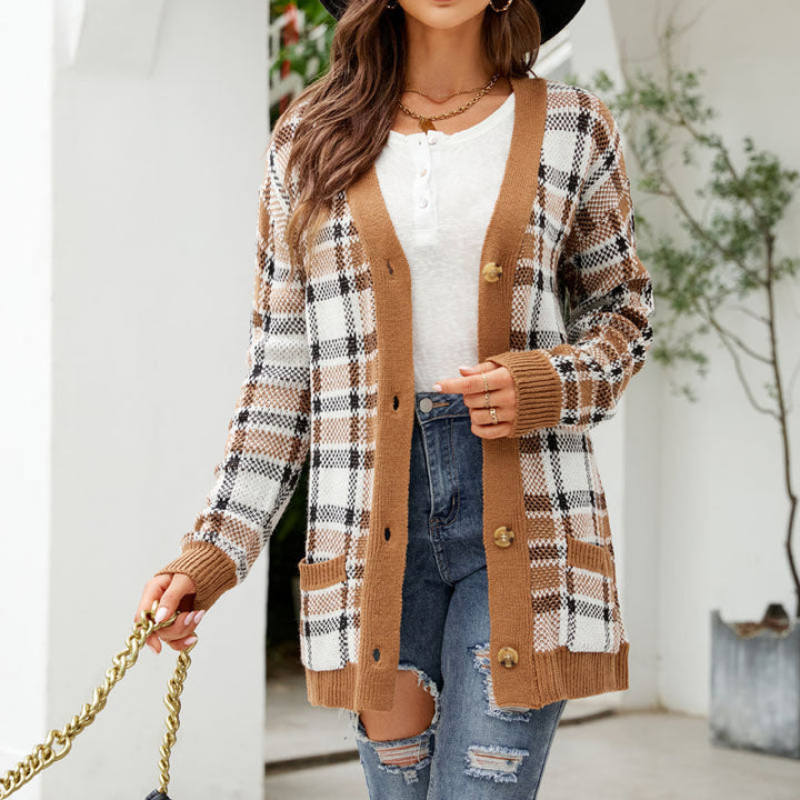 Patterned Longline Knit Cardigan for Women Button Front Pockets