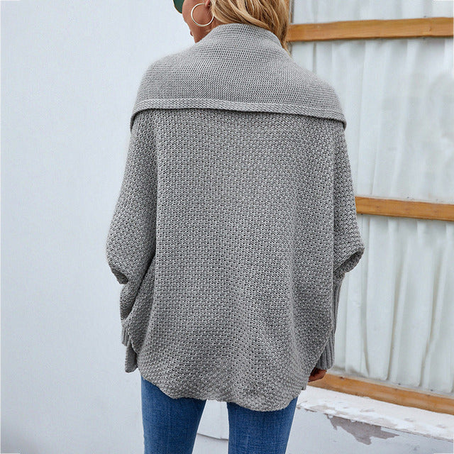 Shawl Collar Oversized Knit Cardigan for Women Batwing Sleeve