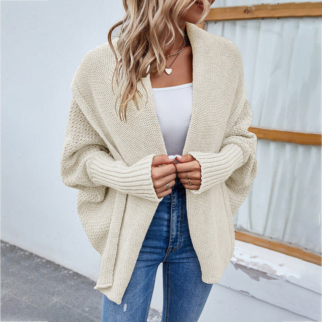 Shawl Collar Oversized Knit Cardigan for Women Batwing Sleeve