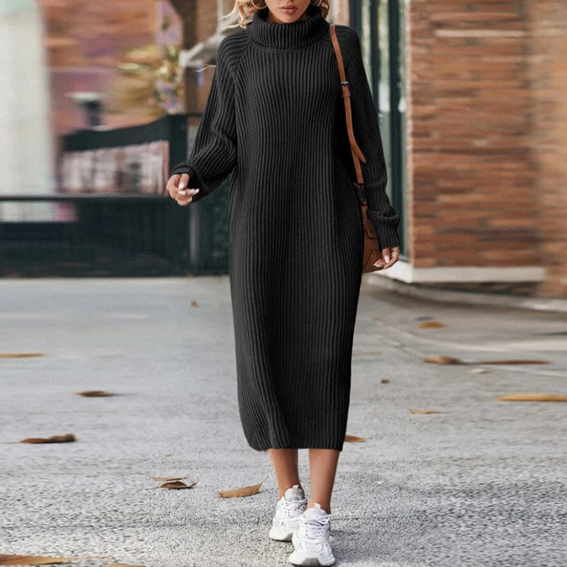 Roll neck knit sweater dress for women