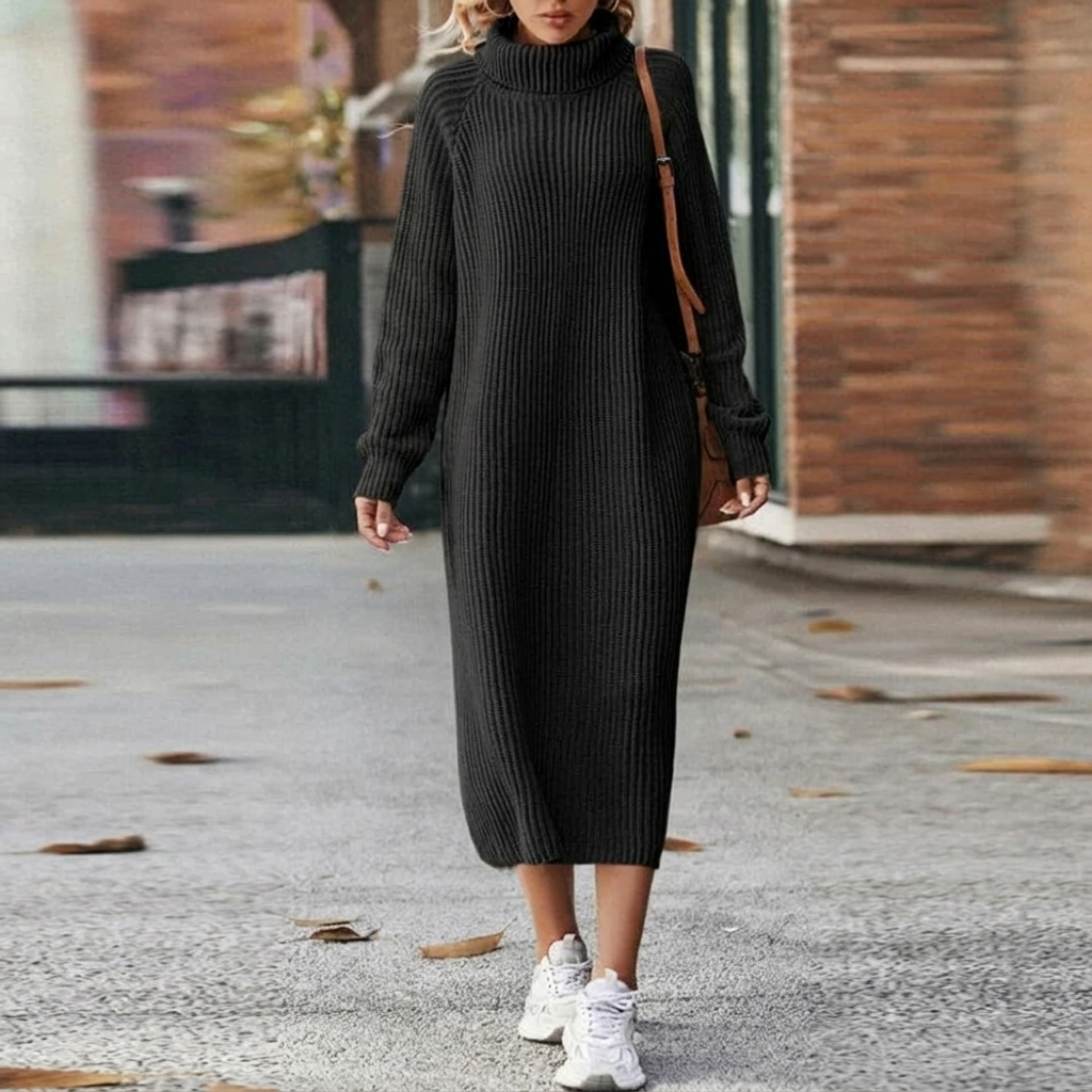 Roll neck knit sweater dress for women