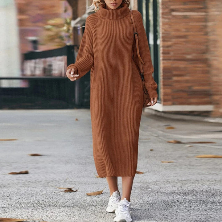Roll neck knit sweater dress for women