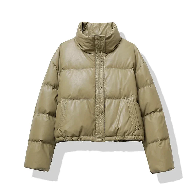 Cropped Puffer Jacket for Women - Khaki