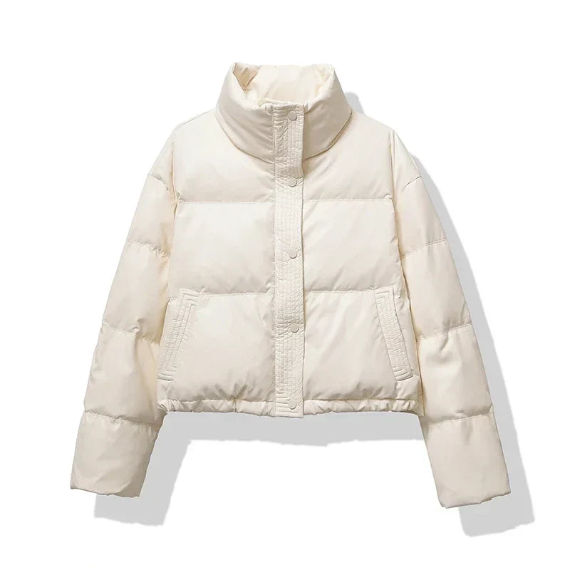 Cropped Puffer Jacket for Women - Beige