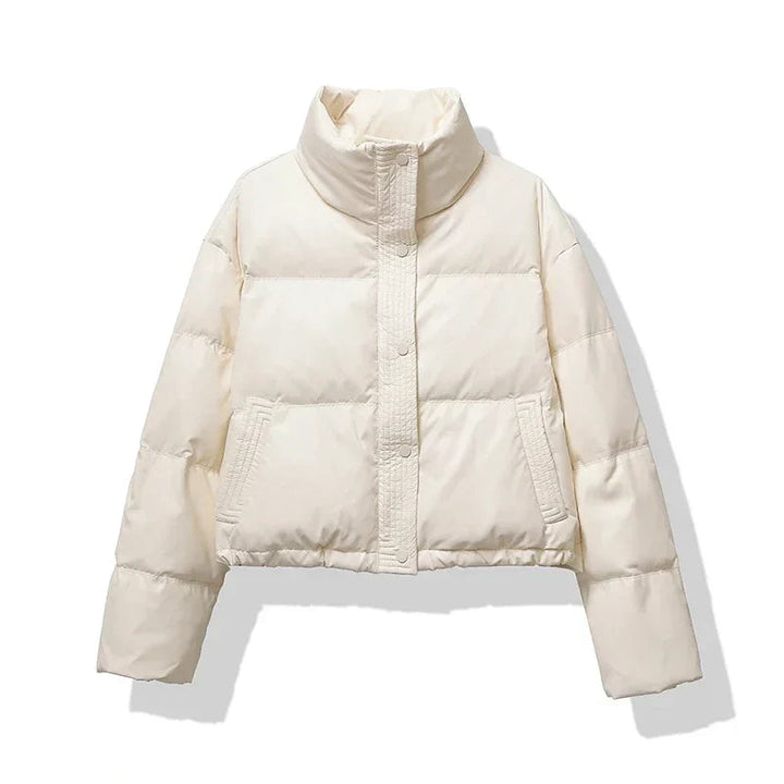 Cropped Puffer Jacket for Women - Beige